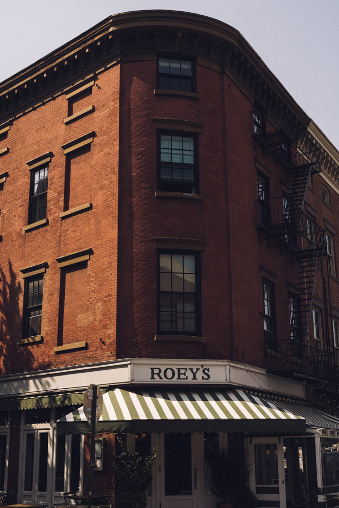 Street view of Roey's Italian restaurant in New York City's West Village near The Village West luxury condominiums.